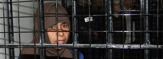 File photo of Iraqi Sajida al-Rishawi inside a military court at Juwaida prison in Amman